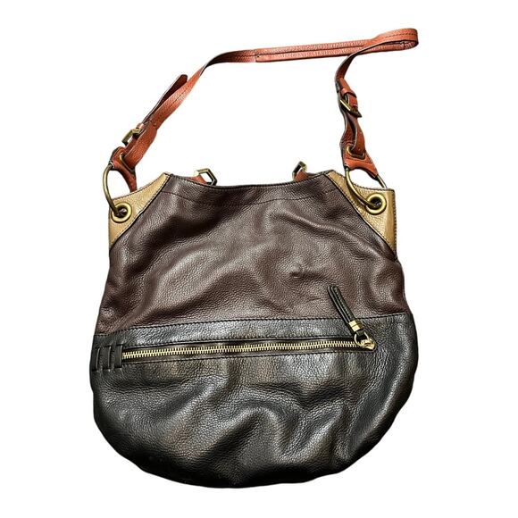 orYANY Selina Leather $318 Hobo Purse‎ Satchel Handbag Brown Black Color - Picture 1 of 9